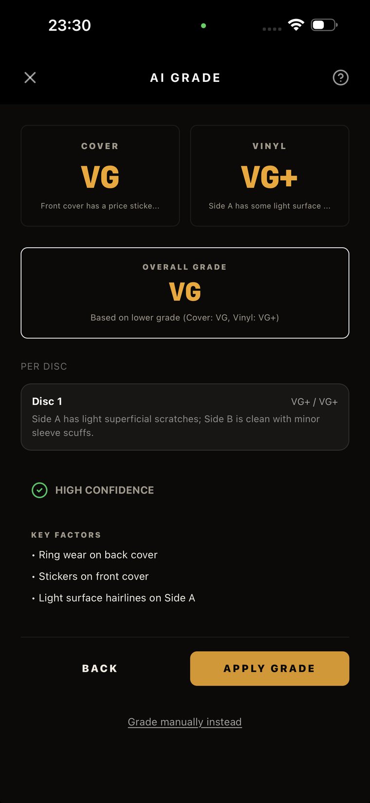 Wax Vault AI condition grading