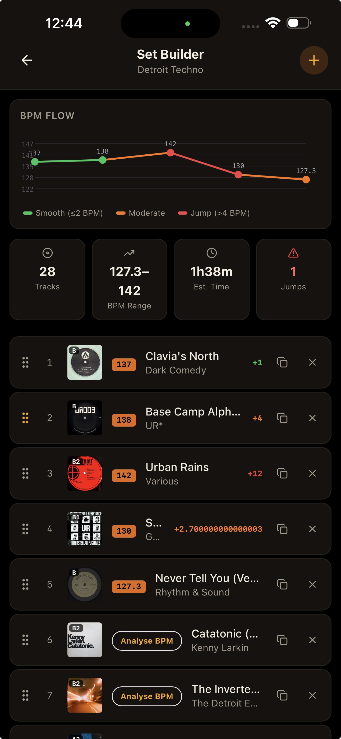 Wax Vault set builder — tracks dragged into running order
